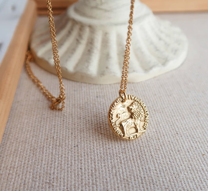 necklaces lover / 18K Gold Lion Coin Pendant Necklace • Lion Pendant Necklace • Gold Pendant Titanium Necklace • Gift for Her