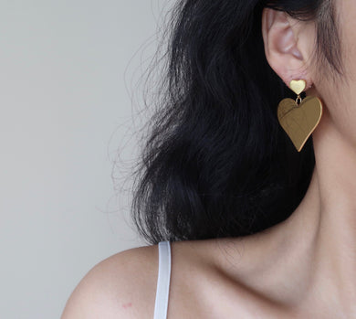 earrings / 18K Gold Heart Drop Earrings • Heart Statement Earrings • Gold Heart Earrings • Oversized Heart Earrings • Gift for Her