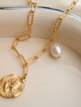 Load image into Gallery viewer, necklaces / 18K Gold Pearl Pendant Necklace • Coin Pendant Necklace • Pearl Layering Necklace • Dainty Vintage Charm Layer Necklace
